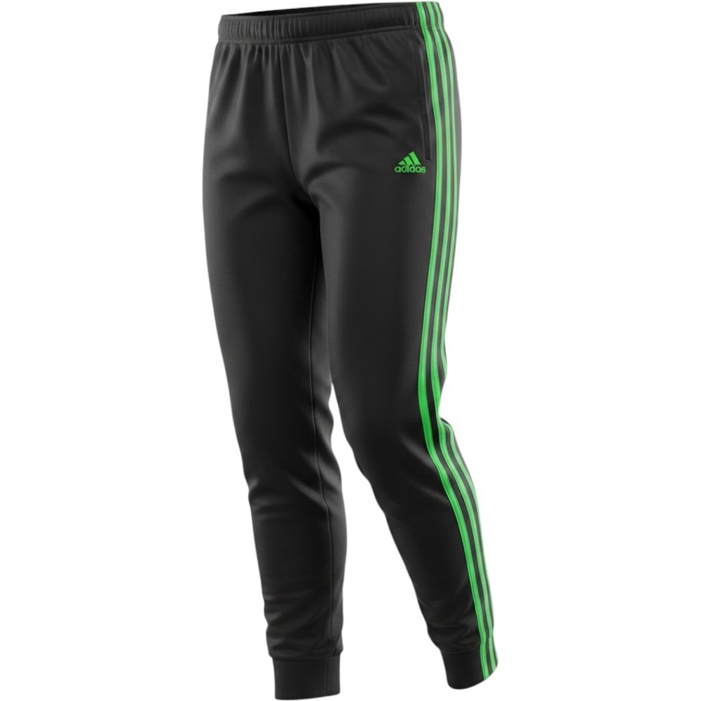Adidas Boys Joggers Black Electric Green 3Stripe Tricot Track Pants Size L 14/16